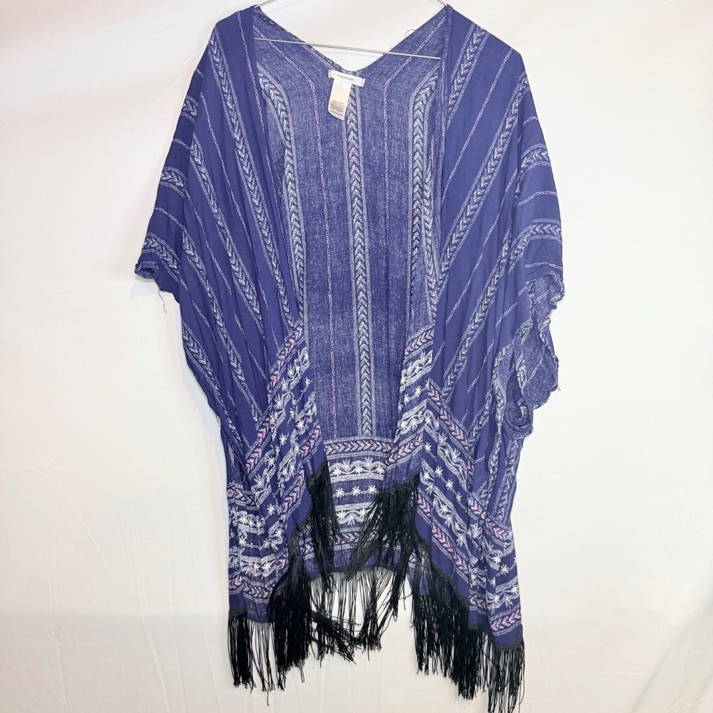 Maurices Purple Tribal Geometric Fringe Kimono Wrap Open Front One Size Boho